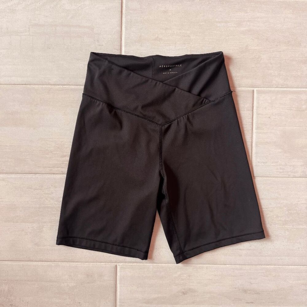 Aeropostale Flex Crossover High-Rise Bike Shorts Black Medium 4-Way Stretch Slim